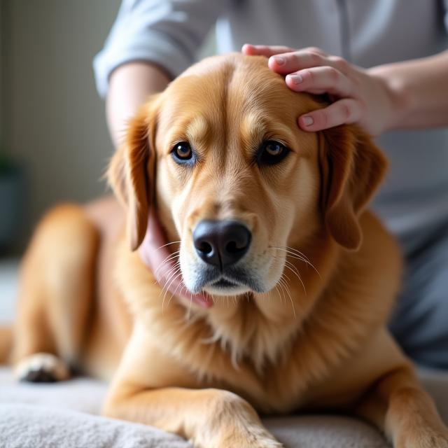 Golden Retriever senior dalam terapi senaman lembut